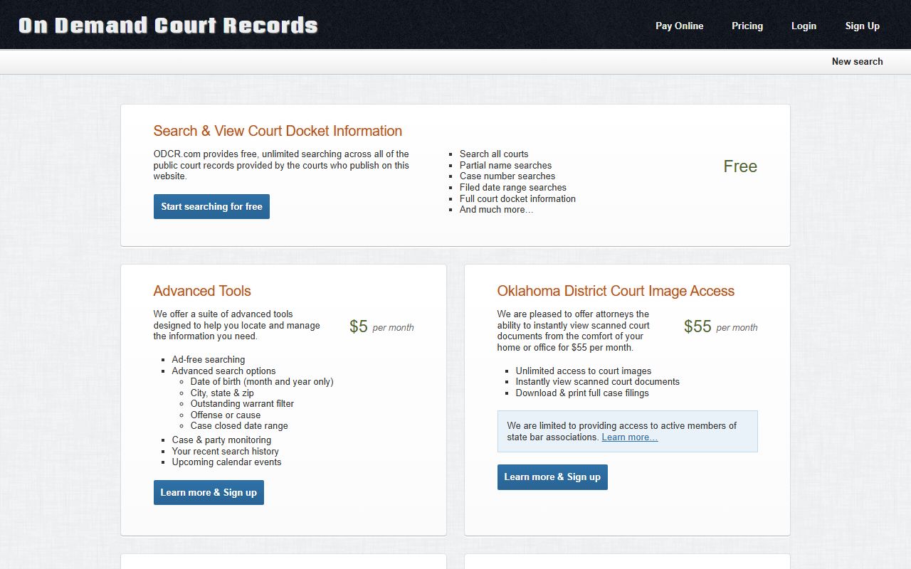 Muskogee County Court Clerk online records access through ODCR pricing notes