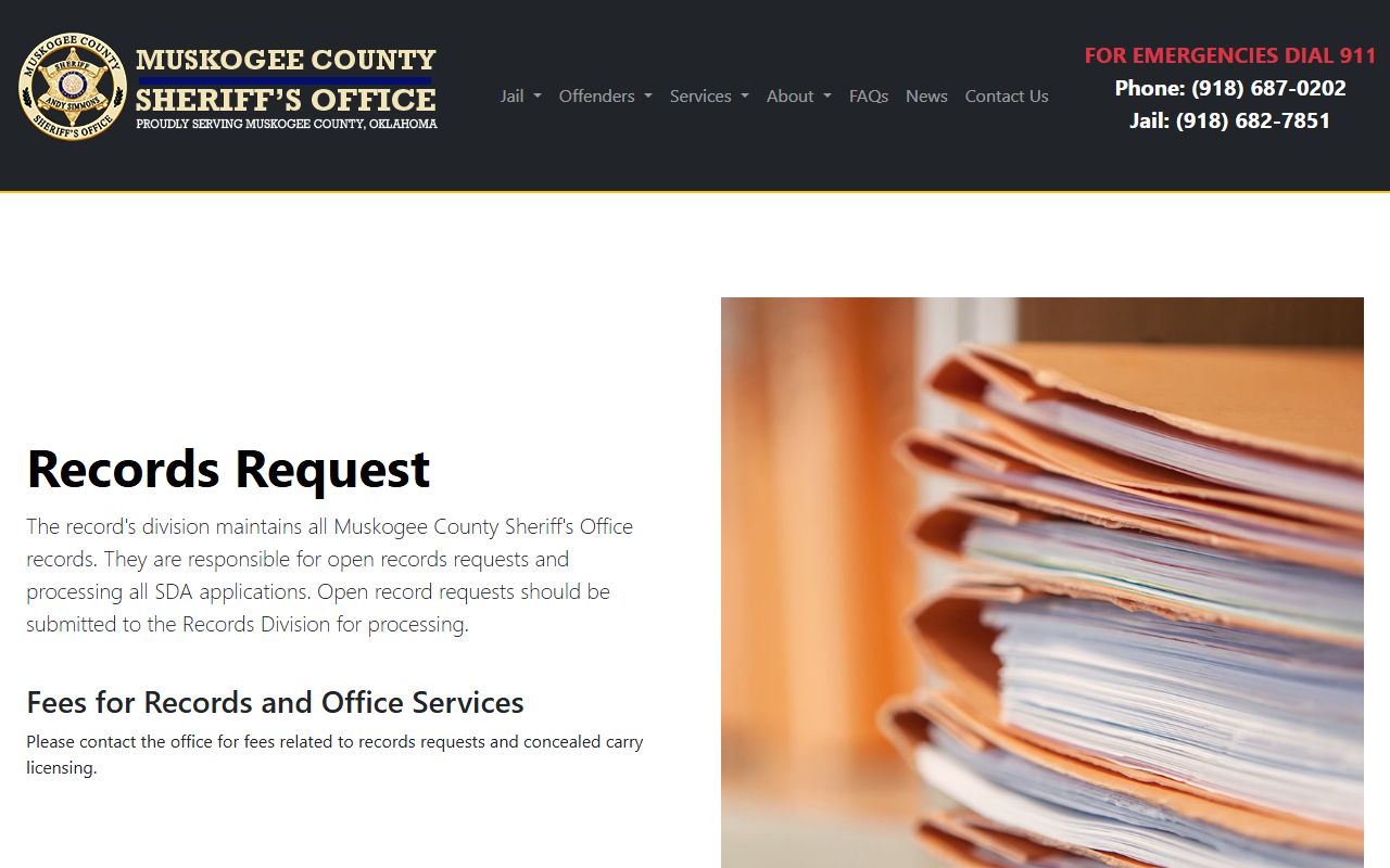Muskogee County arrest records request through the Sheriff's Records Division