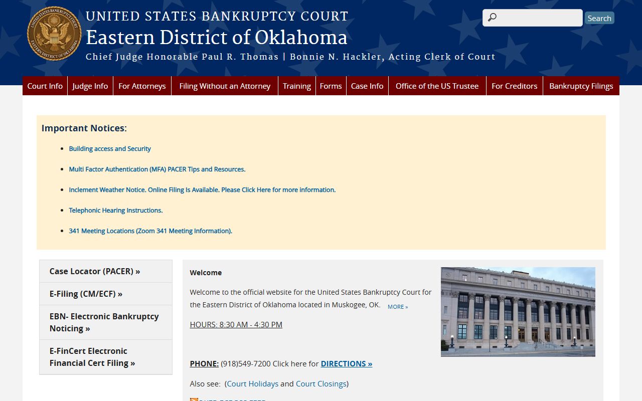 Muskogee County bankruptcy court records at the Eastern District of Oklahoma