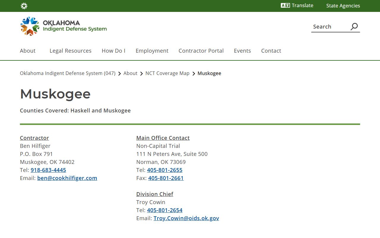 Muskogee County criminal court records and Oklahoma Indigent Defense System coverage