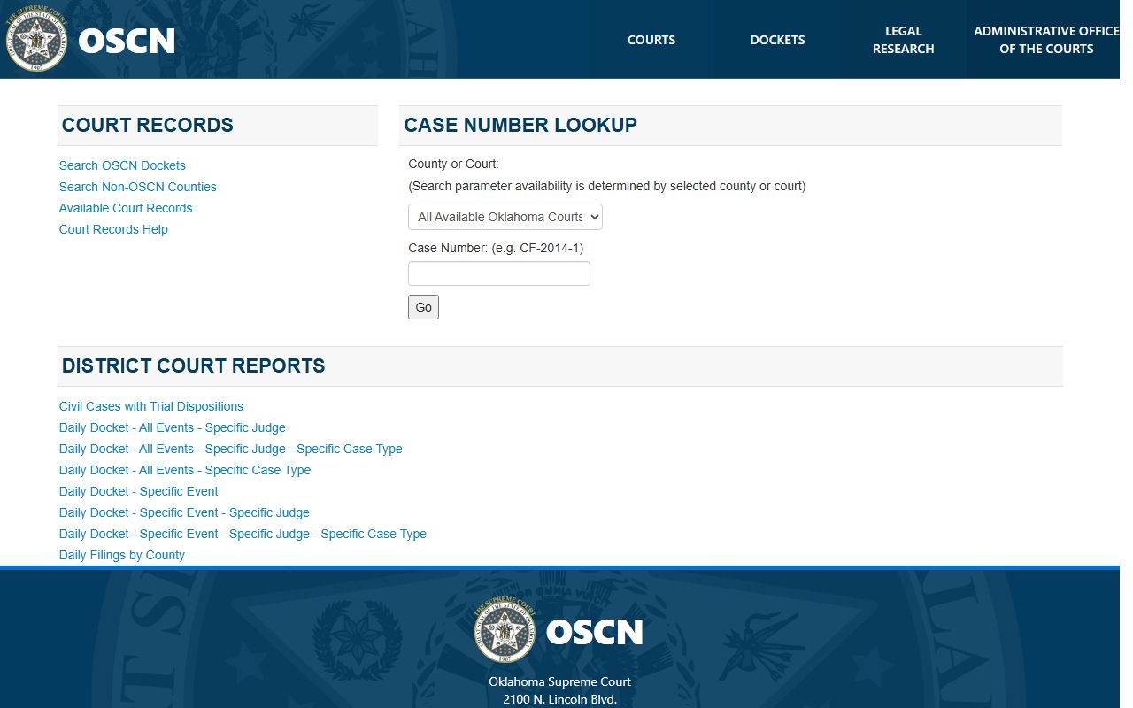 Muskogee County District Court listed in the OSCN docket search