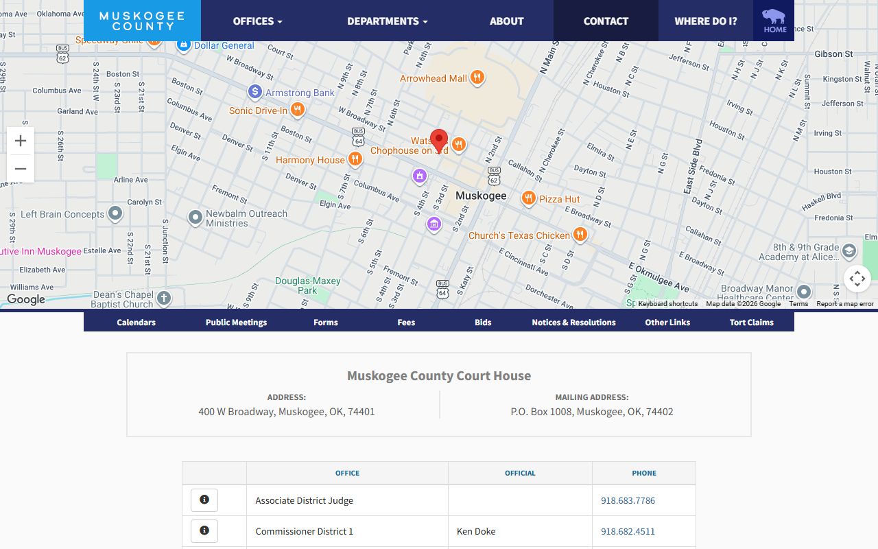Muskogee County contact directory with sheriff and court records offices
