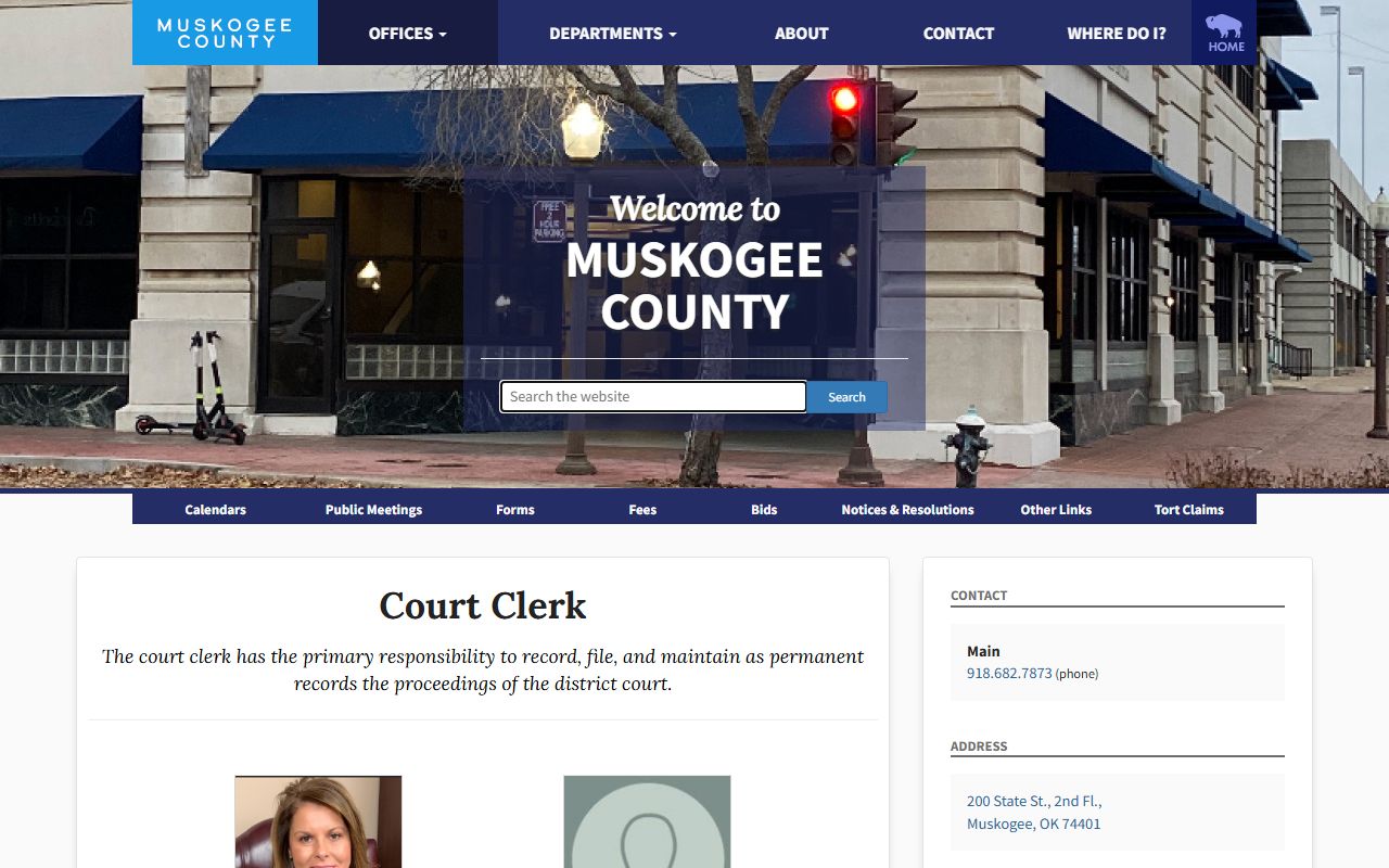Muskogee County Court Clerk office page with court records search link