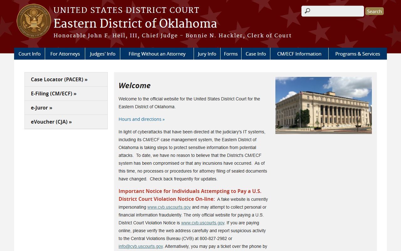 Muskogee County federal court records on the Eastern District of Oklahoma site