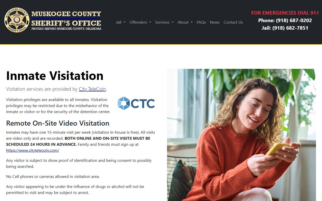 Muskogee County inmate records and jail visitation scheduling page